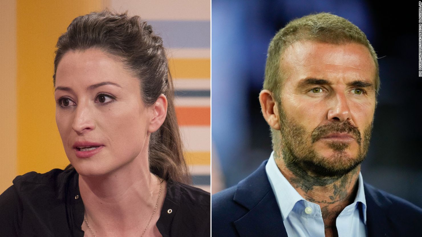 Rebecca Loos in London in 2013 and David Beckham on Oct. 18.