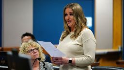 Jenna Ellis reads a statement after she plead guilty to a felony count of aiding and abetting false statements and writings, inside Fulton Superior Court Judge Scott McAfee's Fulton County Courtroom, October 24, in Atlanta.