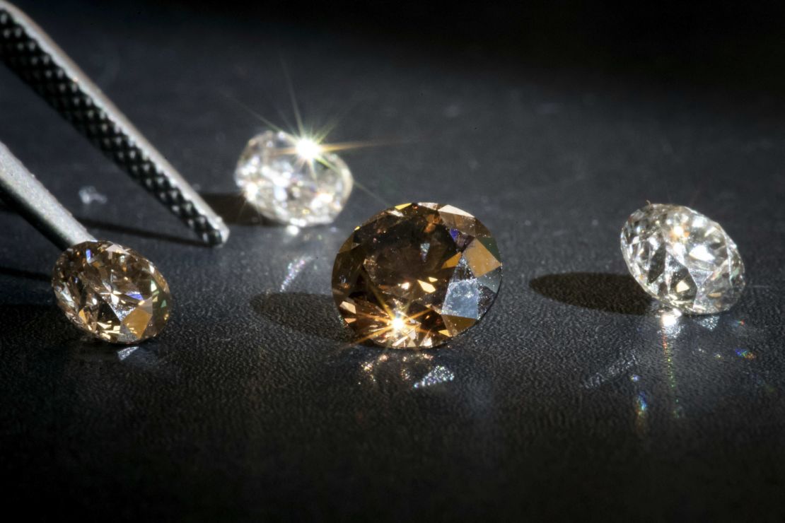 This picture taken on September 23, 2019, in Paris, shows lab-grown diamonds in the headquarters of the Diam-Concept company. Growing diamonds identical to those extracted from a mine in a few weeks, and cheaper: this is the successful bet of the Diam-Concept start-up company based in the north of Paris that is about to intensify its production, taking advantage of the breakthrough of laboratory stones on the jewelry market. (Photo by Lionel BONAVENTURE / AFP) (Photo by LIONEL BONAVENTURE/AFP via Getty Images)
