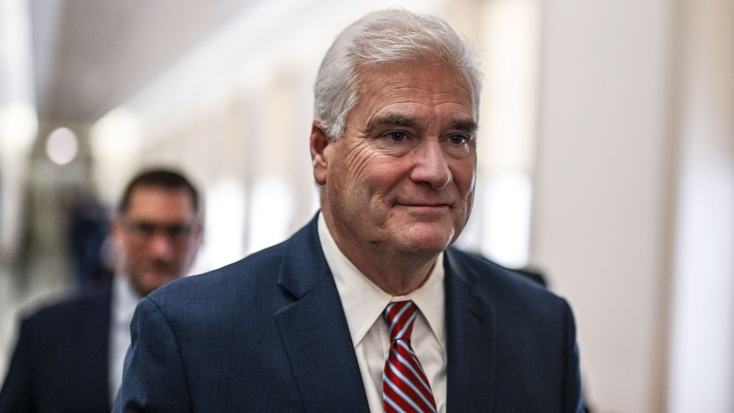 Rep. Tom Emmer arrives for a closed-door meeting where House Republicans were trying to find consensus on nominating a new speaker on October 13, 2023.
