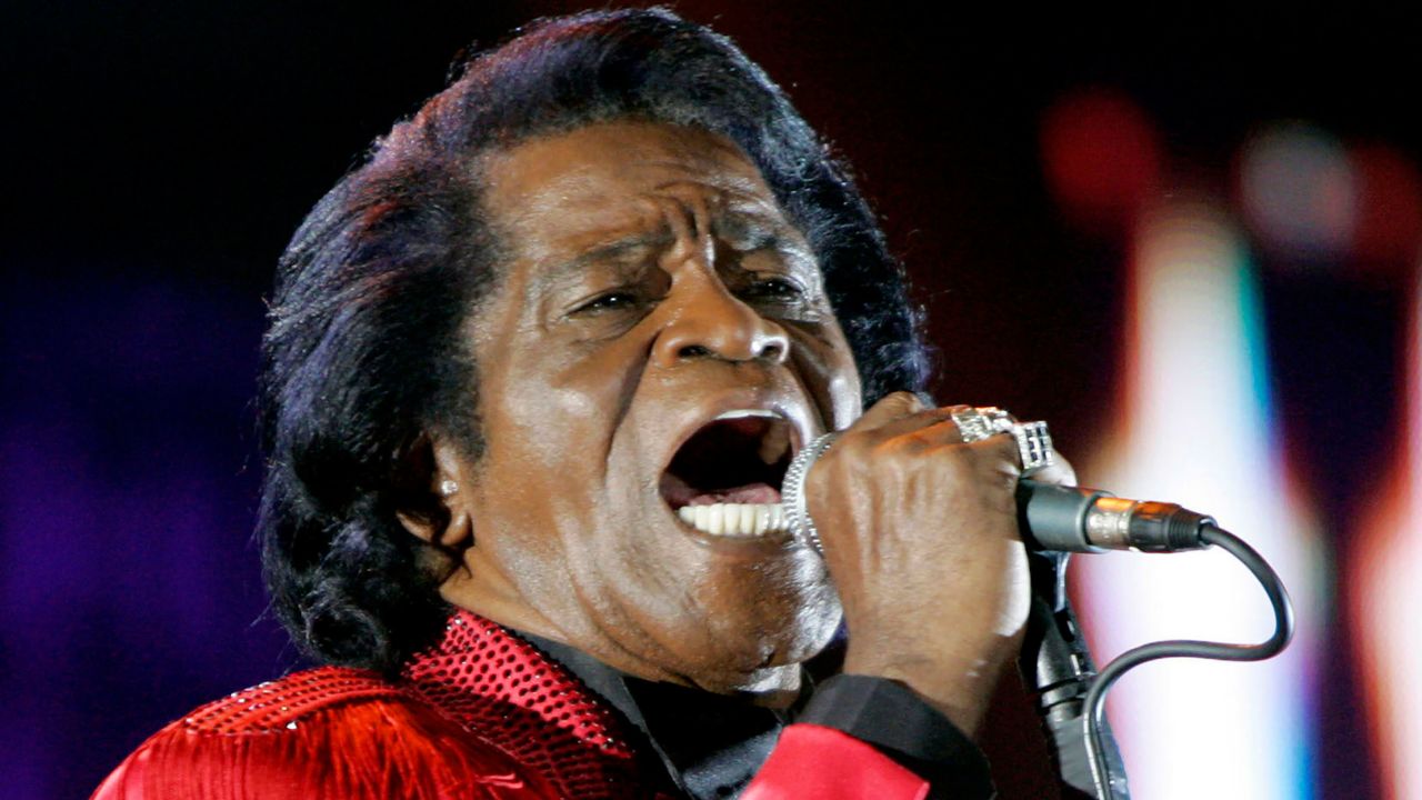In this July 6, 2005 photo, James Brown performs on stage during the Live 8 concert at Murrayfield Stadium in Edinburgh, Scotland.