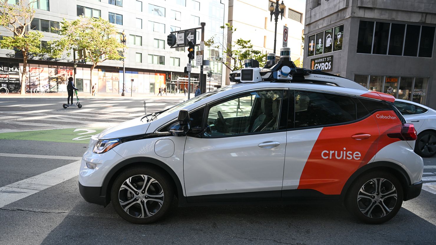 A Cruise, which is a driverless robot taxi, is seen during operation in San Francisco, California, on July 24, 2023.