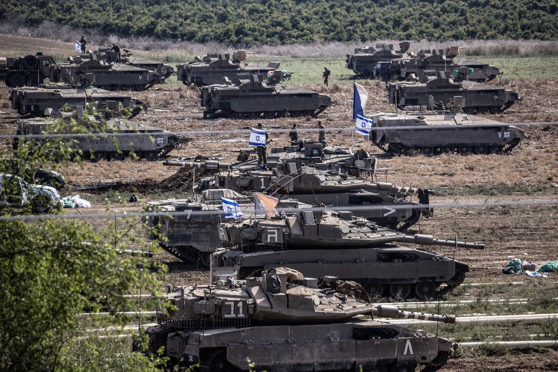 ASHKELON, ISRAEL - OCTOBER 14: Israel continues to deploy soldiers and armored vehicles along the Gaza border in Zikim kibbutz of Ashkelon, Israel on October 14, 2023. (Photo by Mostafa Alkharouf/Anadolu via Getty Images)