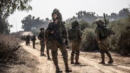 NIR OZ, ISRAEL - OCTOBER 24: Israeli soldiers patrol near the Gaza border as the clash between Israeli army and Palestinian factions continues in Nir Oz, Israel on October 24, 2023. (Photo by Mostafa Alkharouf/Anadolu via Getty Images)