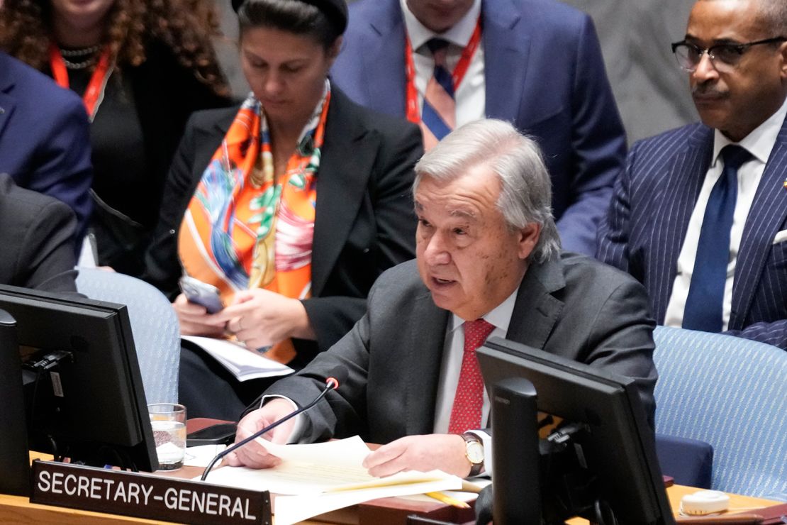 UN Secretary-General Antonio Guterres speaks during a Security Council meeting at United Nations headquarters on October 24.
