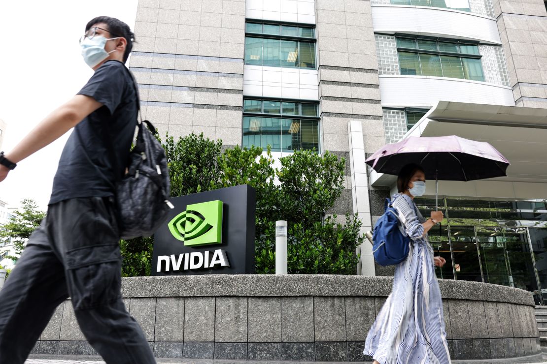 Signage at the Nvidia Corp. offices in Taipei, Taiwan, on Friday, June 2, 2023. Nvidia Chief Executive Officer Jensen Huang is heading to China to meet with tech executives in the world's biggest chip market, despite rising tensions between Washington and Beijing, according to people familiar with the matter. Photographer: I-Hwa Cheng/Bloomberg via Getty Images