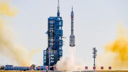 ALXA, CHINA - OCTOBER 26: A Long March-2F carrier rocket carrying Shenzhou-17 spaceship with three astronauts aboard blasts off from the Jiuquan Satellite Launch Center on October 26, 2023 in Alxa League, Inner Mongolia Autonomous Region of China. (Photo by VCG/VCG via Getty Images)