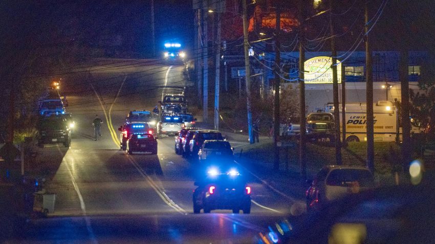 Police respond to an active shooter situation in Lewiston, Maine, Wednesday, Oct. 25, 2023. (AP Photo/Robert F. Bukaty)