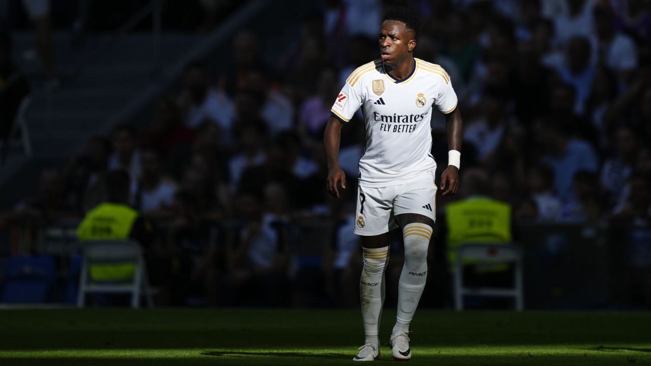 Vinicius Junior left winger of Real Madrid and Brazil during the LaLiga EA Sports match between Real Madrid CF and CA Osasuna at Estadio Santiago Bernabeu on October 7, 2023 in Madrid, Spain.  (Photo by Jose Breton/Pics Action/NurPhoto via Getty Images)