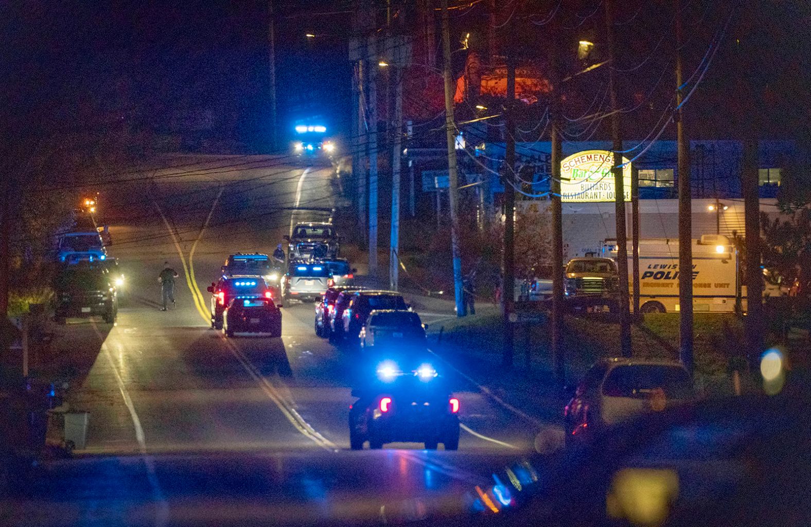 Police respond to the scene in Lewiston.