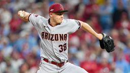 Arizona Diamondbacks relief pitcher Paul Sewald throws against the Philadelphia Phillies during the ninth inning in Game 7 of the baseball NL Championship Series in Philadelphia Tuesday, Oct. 24, 2023. (AP Photo/Brynn Anderson)