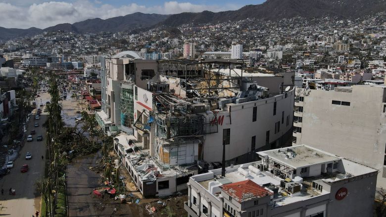 Damaged buildings stand after Hurricane Otis ripped through Acapulco, Mexico, Thursday, Oct. 26, 2023. The hurricane that strengthened swiftly before slamming into the coast early Wednesday as a Category 5 storm has killed at least 27 people as it devastated Mexico's resort city of Acapulco. (AP Photo/Felix Marquez)