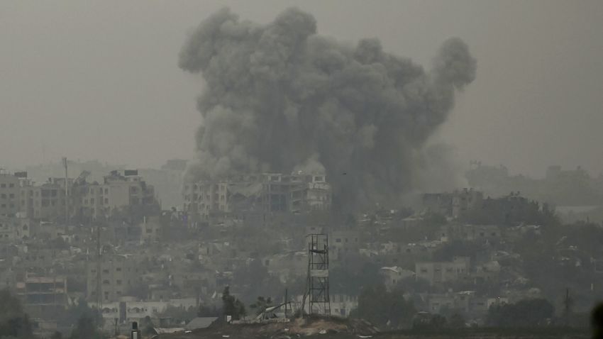 SDEROT, ISRAEL - OCTOBER 27: Smoke is seen over Beit Hanoun in the Gaza Strip as result of the Israeli attack from the Israeli side of the border on October 27, 2023 in Sderot, Israel. In the wake of the Oct. 7 attacks by Hamas that left 1,400 dead and 200 kidnapped, Israel launched a sustained bombardment of the Gaza Strip and threatened a ground invasion to vanquish the militant group that governs the Palestinian territory. But the fate of the hostages, Israelis and foreign nationals who are being held by Hamas in Gaza, as well as international pressure over the humanitarian situation in Gaza, have complicated Israel's military response to the attacks. A timeline for a proposed ground invasion remains unclear. (Photo by Amir Levy/Getty Images)