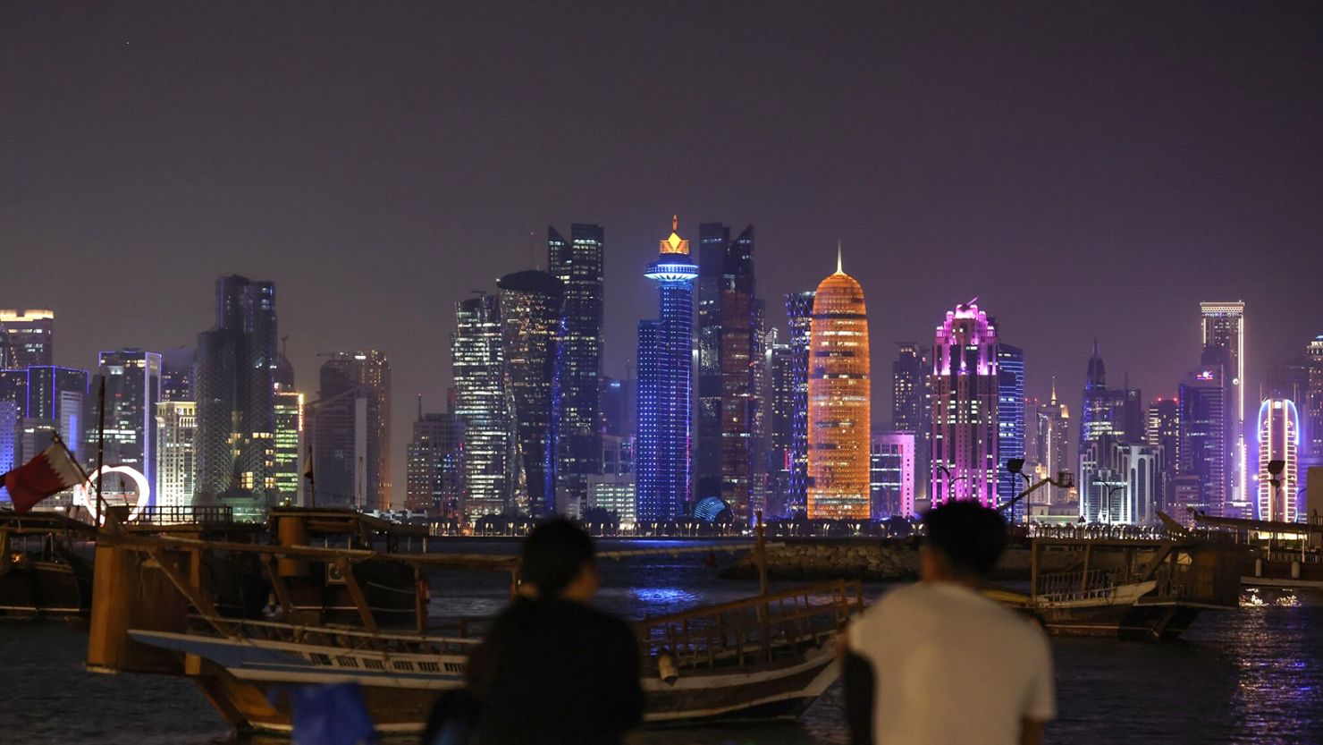 Illuminated skyscraper buildings of the Qatar Financial Centre (QFC) at night in Doha, Qatar, on Wednesday, October 4, 2023.
