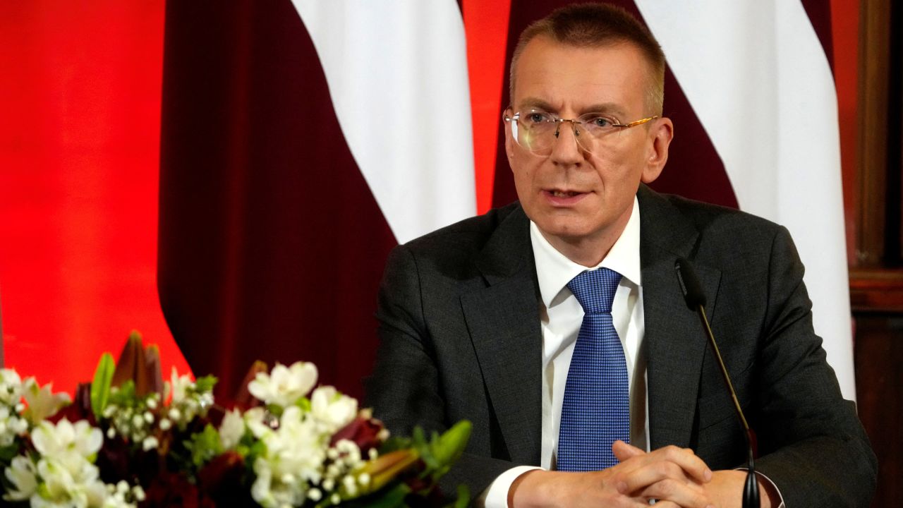 Newly-elected Latvian President Edgars Rinkevics speaks during a press conference in Riga, Latvia May 31, 2023. REUTERS/Ints Kalnins