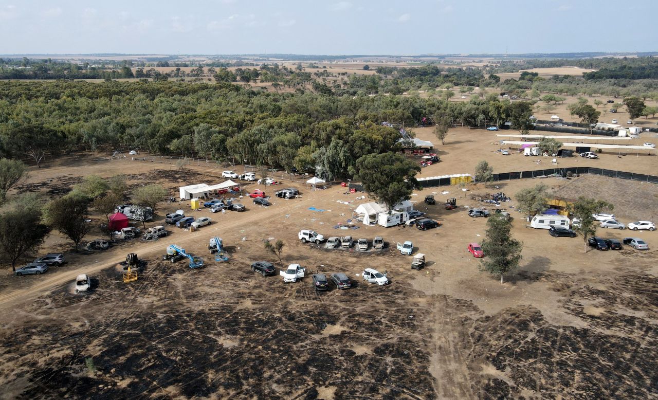 An October 10 aerial photo shows the abandoned site of the attack on the Nova Music Festival by Hamas militants in southern Israel. Jack Guez/AFP/Getty Images