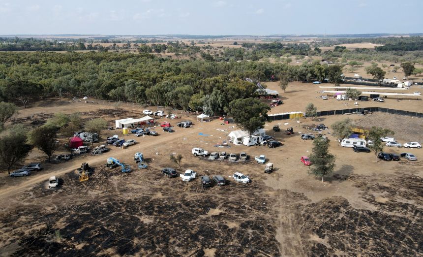 An October 10 aerial photo shows the abandoned site of the attack on the Nova music festival by Hamas militants in southern Israel. Jack Guez/AFP/Getty Images