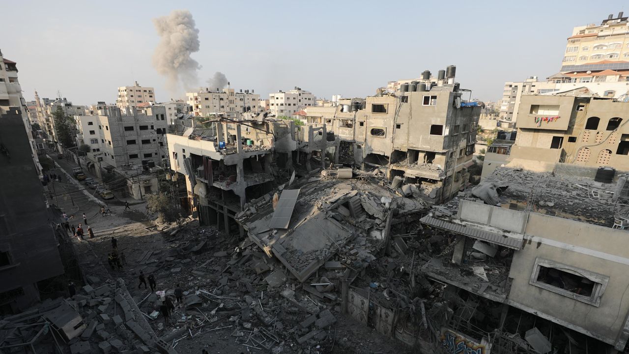 A destroyed area following Israeli airstrikes on northern Gaza, 28 October 2023. More than 7,000 Palestinians and at least 1,300 Israelis have been killed, according to the IDF and the Palestinian health authority, since Hamas militants launched an attack against Israel from the Gaza Strip on 07 October, and the Israeli operations in Gaza and the West Bank which followed it.
Search operations following Israeli airstrike on Gaza - 28 Oct 2023