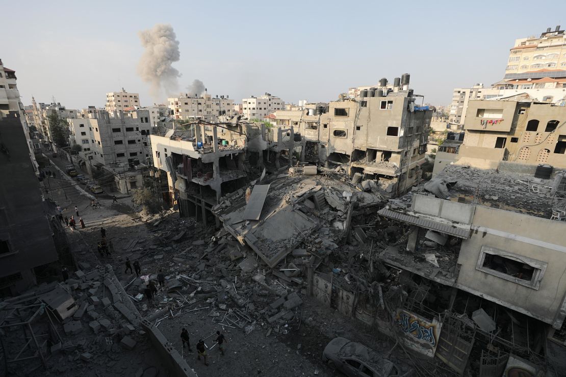 A destroyed area following Israeli airstrikes on northern Gaza, 28 October 2023. More than 7,000 Palestinians and at least 1,300 Israelis have been killed, according to the IDF and the Palestinian health authority, since Hamas militants launched an attack against Israel from the Gaza Strip on 07 October, and the Israeli operations in Gaza and the West Bank which followed it.
Search operations following Israeli airstrike on Gaza - 28 Oct 2023
