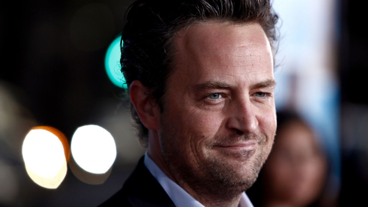 FILE - Matthew Perry arrives at the premiere of "The Invention of Lying" in Los Angeles on Sept. 21, 2009. Perry turns 53 on Aug. 19. (AP Photo/Matt Sayles, File)