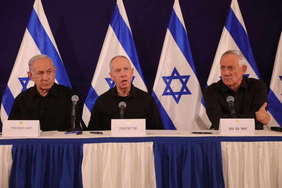 Netanyahu holds a press conference in the Kirya military base in Tel Aviv.