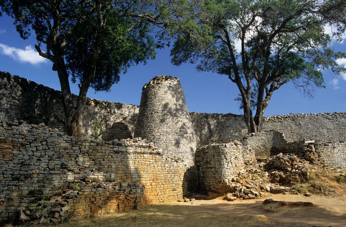 <strong>Great Zimbabwe National Monument, Zimbabwe -- </strong>Located in southeast Zimbabwe, <a href="https://whc.unesco.org/en/list/364" target="_blank" target="_blank">a group of ancient ruins make up the Great Zimbabwe National Monument</a>. Built between 1100-1450 AD, these sites made up the capital of the Shona civilization. This <a href="https://www.khanacademy.org/humanities/art-africa/southern-africa/zimbabwe/a/great-zimbabwe#:~:text=The%20conical%20tower%20of%20Great%20Zimbabwe%20is%20thought,distributing%20grain%20as%20a%20symbol%20of%20his%20protection." target="_blank" target="_blank">conical tower</a> is thought to have functioned as part of a granary.
