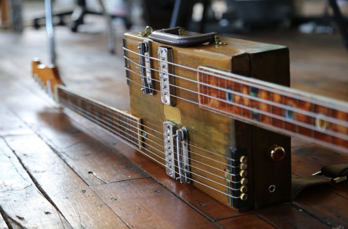 Guitars are often made from old-growth wood, but Rosenkrantz only uses wood that's reclaimed or ethically sourced. This guitar is made from upcycled parts, including a vintage cigar humidor box and a handle from an old suitcase. "All it takes is to have some ethics -- just doing the right thing makes a big difference," she said.