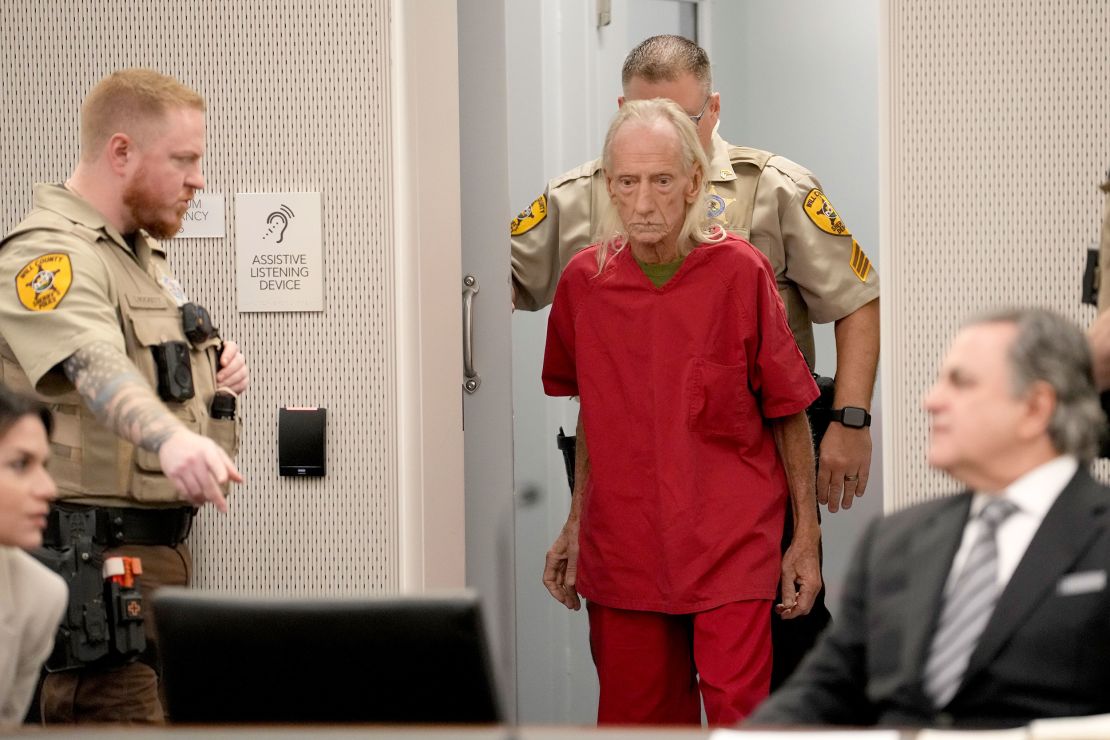 Joseph Czuba, 71, is led into a Will County, Ill., courtroom for his arraignment in the murder of 6-year old Wadea Al-Fayoume, at the county courthouse, Monday, Oct. 30, 2023, in Joliet, Ill. Czuba is accused of fatally stabbing the Muslim boy and seriously wounding his mother, and is also charged with a hate crime. (AP Photo/Charles Rex Arbogast)