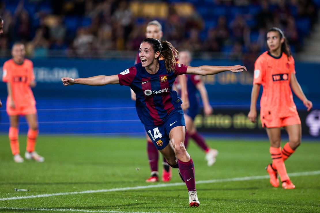 BARCELONA, SPAIN - OCTOBER 05: Aitana Bonmati of Fc Barcelona Femenino celebrates a goal during the Spanish league, Liga F, football match played between Fc Barcelona  and Valencia FC  at Johan Cruyff Stadium on October 05, 2023 in Barcelona, Spain. (Photo By Javier Borrego/Europa Press via Getty Images)