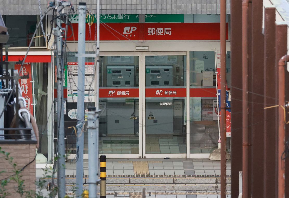 This picture shows the area around a post office where a suspected gunman has taken an unknown number of people hostage in Warabi City, Saitama prefecture on October 31, 2023. (Photo by JIJI Press / AFP) / Japan OUT (Photo by STR/JIJI Press/AFP via Getty Images)