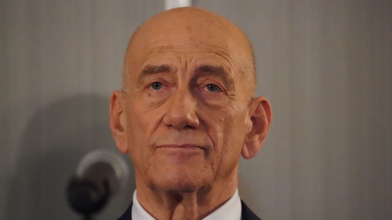 Former Israeli Prime Minister Ehud Olmert speaks during a briefing on US President Donald Trump's Mideast peace plan on February 11, 2020 in New York. - Palestinian president Mahmud Abbas told the UN Security Council that the world should reject President Donald Trump's Middle East plan, which he said would limit Palestinian sovereignty in a "Swiss cheese" deal. "We reject the Israeli-American plan," which "throws into question the legitimate rights of the Palestinians," Abbas said, brandishing a large map of Palestine as conceived by the US proposal. (Photo by Bryan R. Smith / AFP) (Photo by BRYAN R. SMITH/AFP via Getty Images)