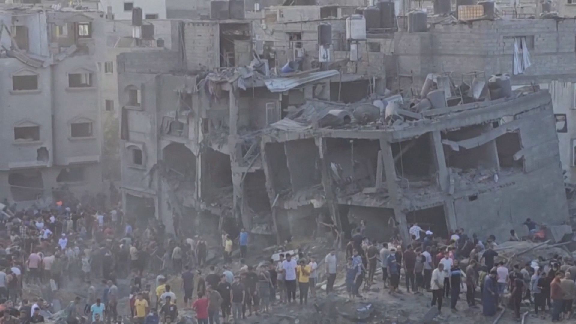 Corpses line street in Gaza following airstrike