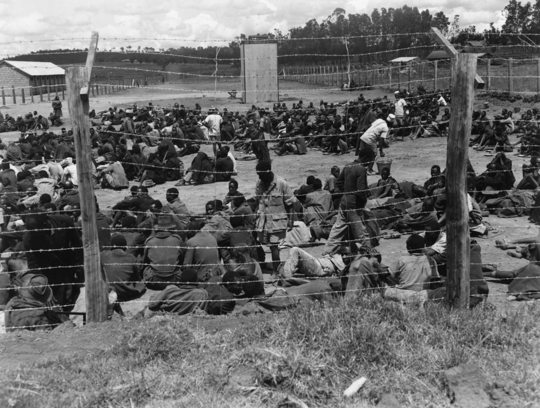 1952:  Mau Mau suspects in a prison camp in Kenya.  (Photo by Stroud/Express/Getty Images)