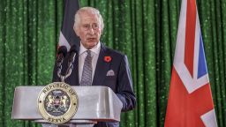 TOPSHOT - Britain's King Charles III delivers his speech during the State Banquet hosted by Kenyan President William Ruto at the State House in Nairobi on October 31, 2023. (Photo by Luis Tato / POOL / AFP) (Photo by LUIS TATO/POOL/AFP via Getty Images)