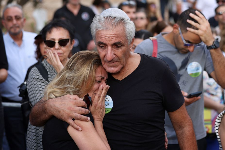 Friends and family mourn Yosef Vahav, 65, who was killed following Hamas' infiltration from Gaza, at his funeral in Beit Guvrin, Israel on Tuesday, October 31.