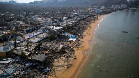 Aerial view of damages caused by the passage of Hurricane Otis in Puerto Marques, Guerrero State, Mexico, on October 28, 2023. The death toll from an extraordinarily powerful hurricane that blasted the Mexican resort city of Acapulco rose Saturday to 39, the Mexican government said.