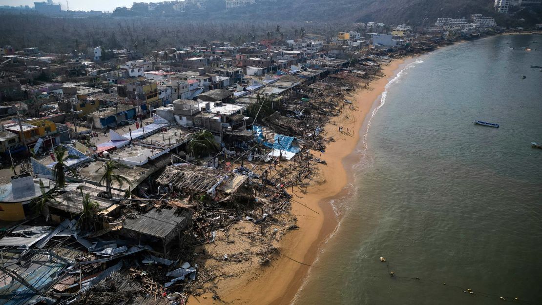 Aerial view of damages caused by the passage of Hurricane Otis in Puerto Marques, Guerrero State, Mexico, on October 28, 2023. The death toll from an extraordinarily powerful hurricane that blasted the Mexican resort city of Acapulco rose Saturday to 39, the Mexican government said.