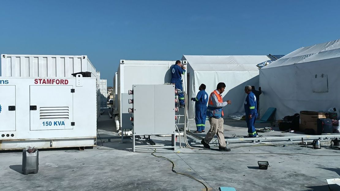 A view of a field hospital being built for the injured Palestinians at the closest border gate, Sheikh Zuweid residential area in Rafah, Egypt on October 31, 2023.