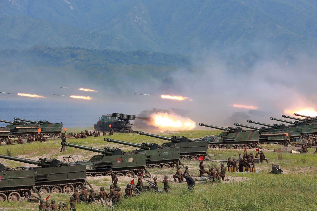This undated photo released by North Korea's official Korean Central News Agency (KCNA) on August 26, 2017 shows rockets being launched by Korean People's Army (KPA) personnel during a target strike exercise at an undisclosed location in North Korea. North Korea fired three short-range ballistic missiles on August 26, the US military said, following weeks of heightened tensions between Washington and Pyongyang. (Photo by KCNA via KNS / AFP) / South Korea OUT / REPUBLIC OF KOREA OUT   ---EDITORS NOTE--- RESTRICTED TO EDITORIAL USE - MANDATORY CREDIT "AFP PHOTO/KCNA VIA KNS" - NO MARKETING NO ADVERTISING CAMPAIGNS - DISTRIBUTED AS A SERVICE TO CLIENTS
THIS PICTURE WAS MADE AVAILABLE BY A THIRD PARTY. AFP CAN NOT INDEPENDENTLY VERIFY THE AUTHENTICITY, LOCATION, DATE AND CONTENT OF THIS IMAGE. THIS PHOTO IS DISTRIBUTED EXACTLY AS RECEIVED BY AFP. /  (Photo by STR/KCNA via KNS/AFP via Getty Images)