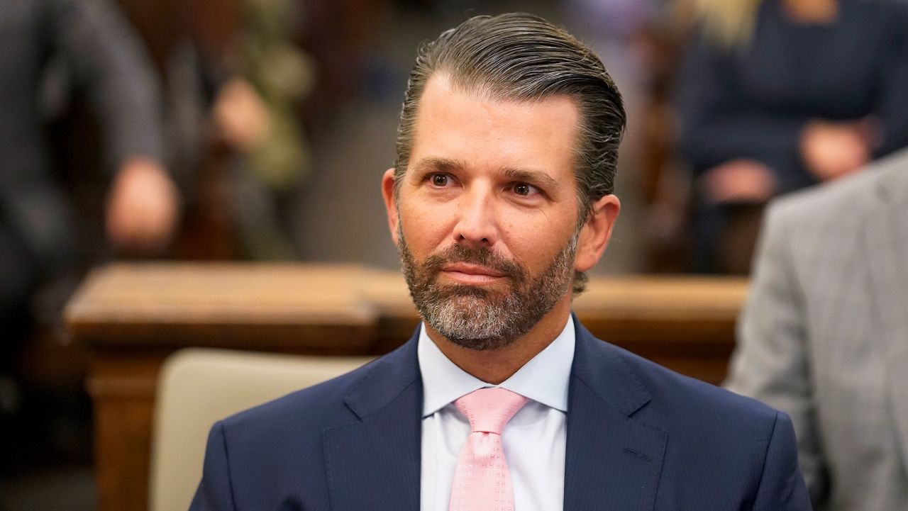 Donald Trump Jr. waits to testify in New York Supreme Court, Wednesday, Nov. 1, 2023, in New York. Donald Trump's eldest sons are set to testify in the New York civil fraud case that threatens their company's future, but a demand for daughter Ivanka's testimony is being challenged. (AP Photo/Seth Wenig)