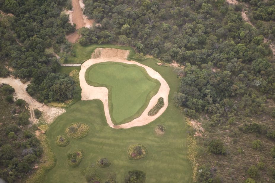 Players have between five and seven shots to find the fairway, which slopes down to a green shaped like the African continent.