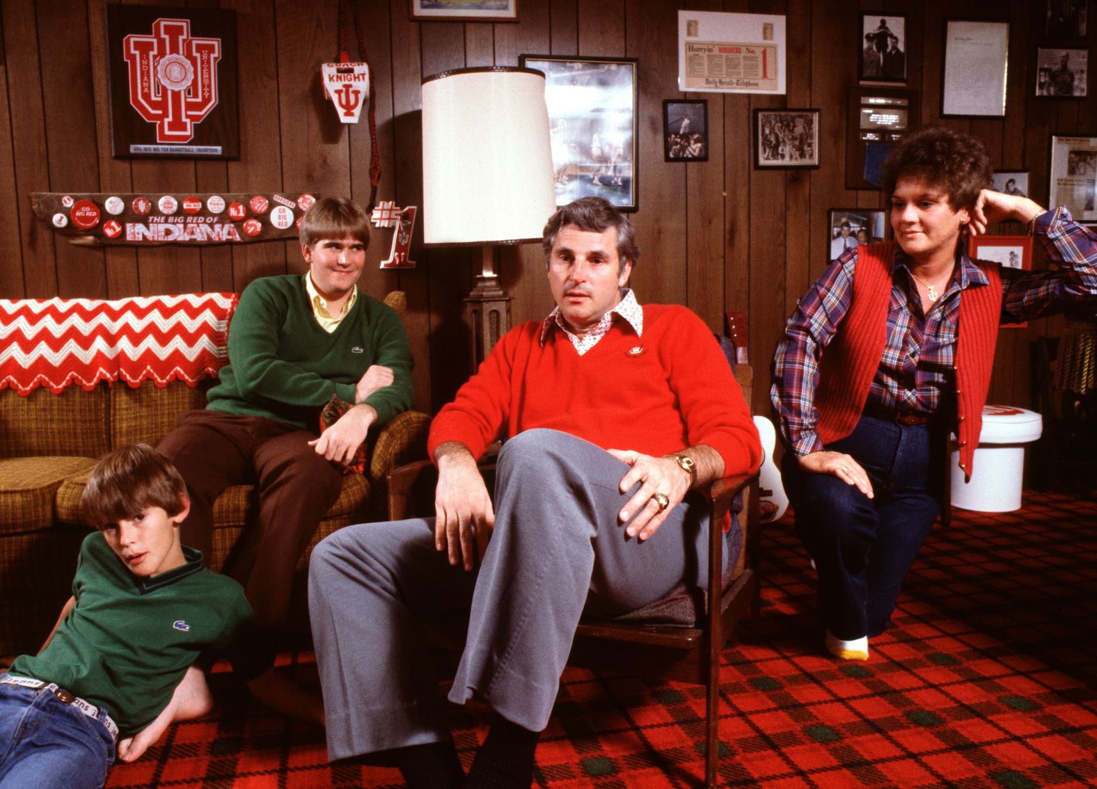 Knight is photographed with his family in Bloomington, Indiana, in 1981. 