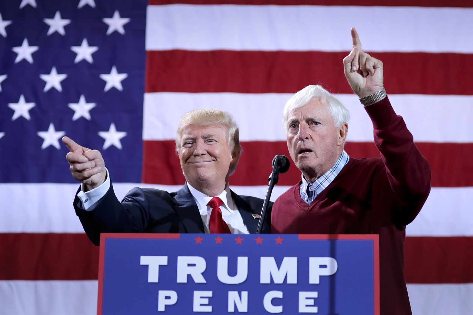 Then-presidential nominee Donald Trump is introduced by Knight during a campaign rally in 2016.