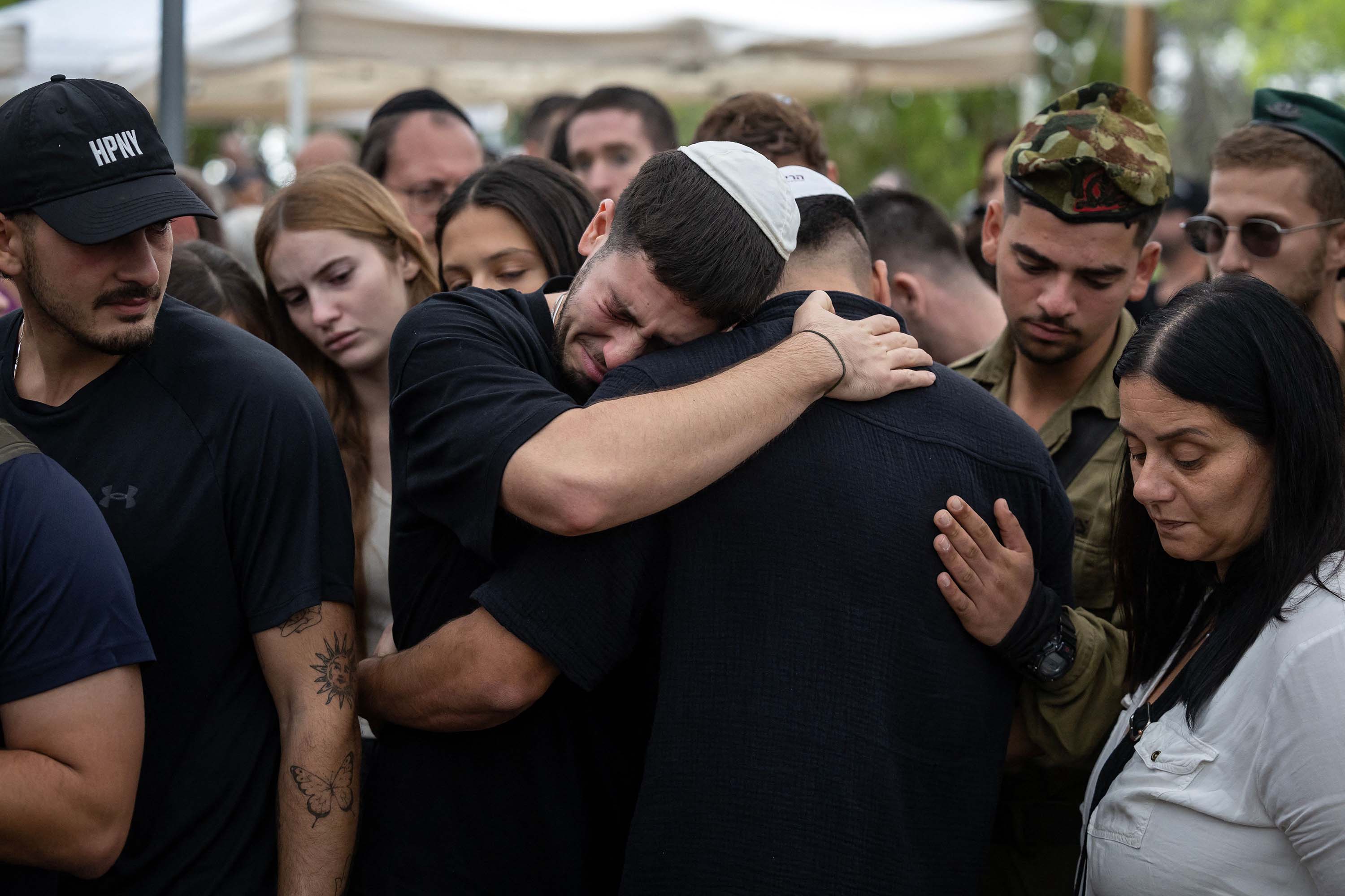 Relatives react during the funeral of an Israeli soldier in Jerusalem, on November 1.