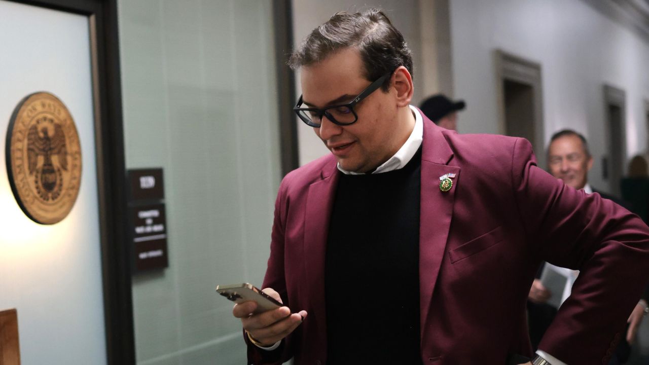 WASHINGTON, DC - OCTOBER 13: U.S. Rep. George Santos (R-NY) leaves during a break in a House Republican caucus meeting at the Longworth House Office Building on October 13, 2023 in Washington, DC. House Republicans continue to debate their pick for Speaker after their initial nominee, Rep. Steve Scalise (R-LA), withdrew his name from the race after failing to secure the number of votes needed. The full House of Representatives is expected to vote on a replacement for former Speaker Kevin McCarthy (R-CA) after he was ousted last week. (Photo by Win McNamee/Getty Images)