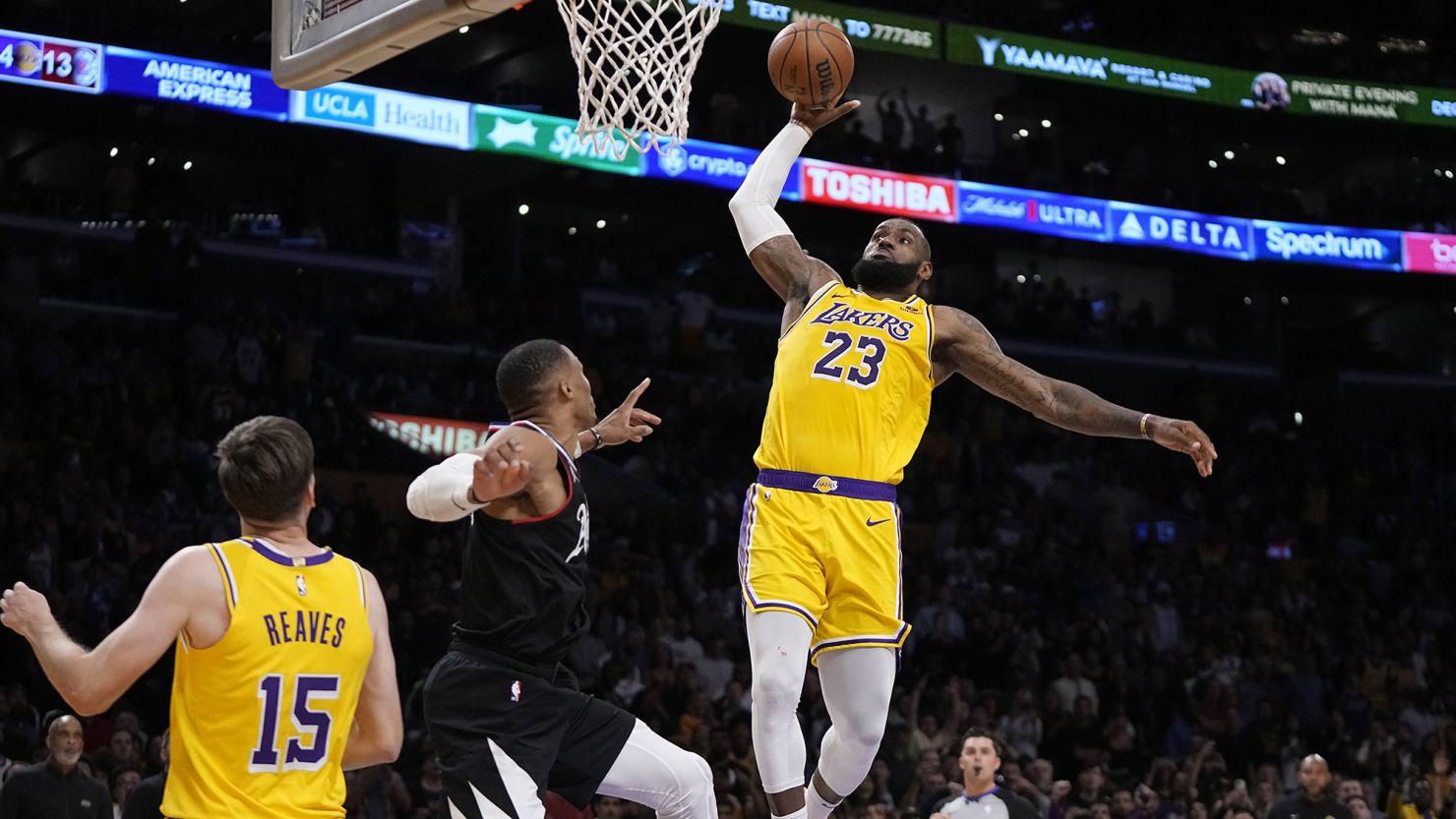 LeBron James' big night carries Lakers past Clippers in overtime as James  Harden trade is made official