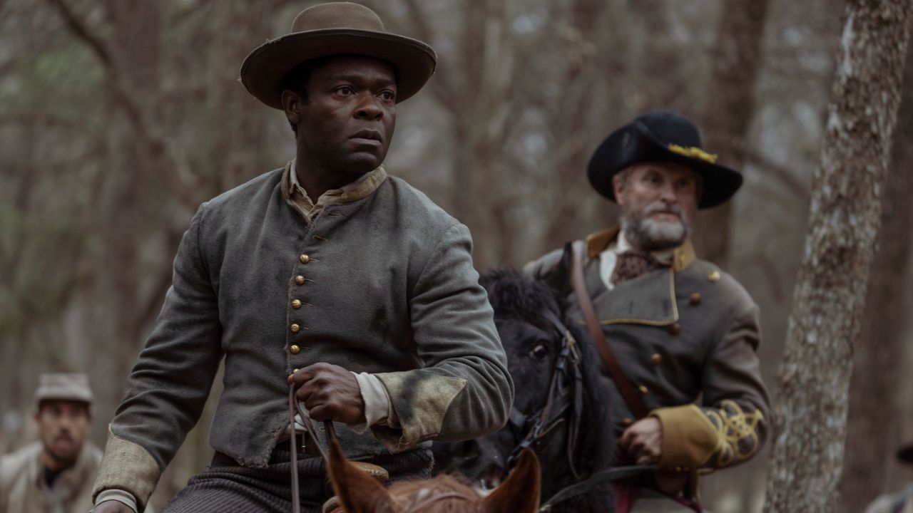 David Oyelowo as Bass Reeves and Shea Whigham as George Reeves in Lawmen: Bass Reeves, episode 1, season 1, streaming on Paramount+, 2023.