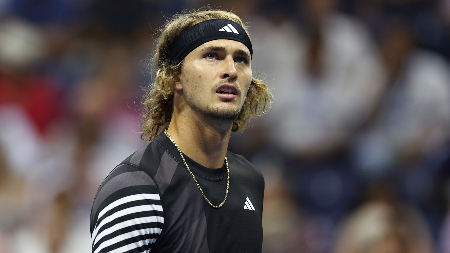 NEW YORK, NEW YORK - SEPTEMBER 06: Alexander Zverev of Germany reacts against Carlos Alcaraz of Spain during their Men's Singles Quarterfinal match on Day Ten of the 2023 US Open at the USTA Billie Jean King National Tennis Center on September 06, 2023 in the Flushing neighborhood of the Queens borough of New York City. (Photo by Elsa/Getty Images)