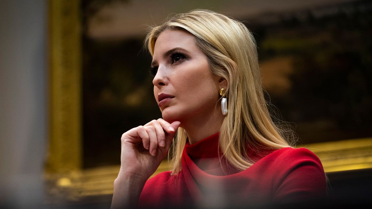 Ivanka Trump, senior advisor to President Donald Trump, participates in a video conference with representatives of large banks and credit card companies about more financial assistance for small businesses in the Roosevelt Room at the White House April 07, 2020 in Washington, DC.