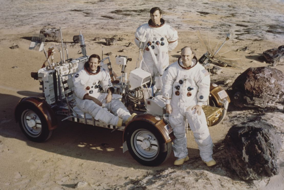 Apollo 16 astronauts (L-R) Charles M Duke, John W Young, and Thomas K Mattingly II take a break during a training exercise in preparation for the Lunar Landing mission, US, 6th February 1972. Duke is the Lunar Module pilot, Mattingly the Command Module pilot, and Young the Commander on the Flight scheduled to lift off April 16th. (Photo by UPI/Bettmann via Getty Images)